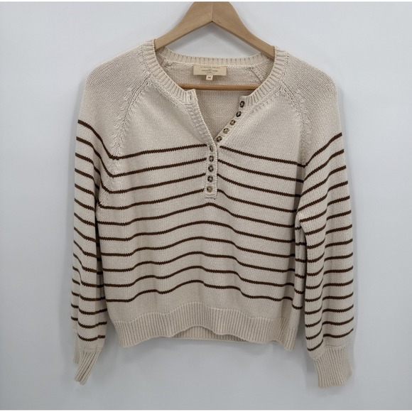 Sezane Sweaters - Sezane Womens Brown Ecru Leontine Knit Sweater Size XS 100% Cotton French Style